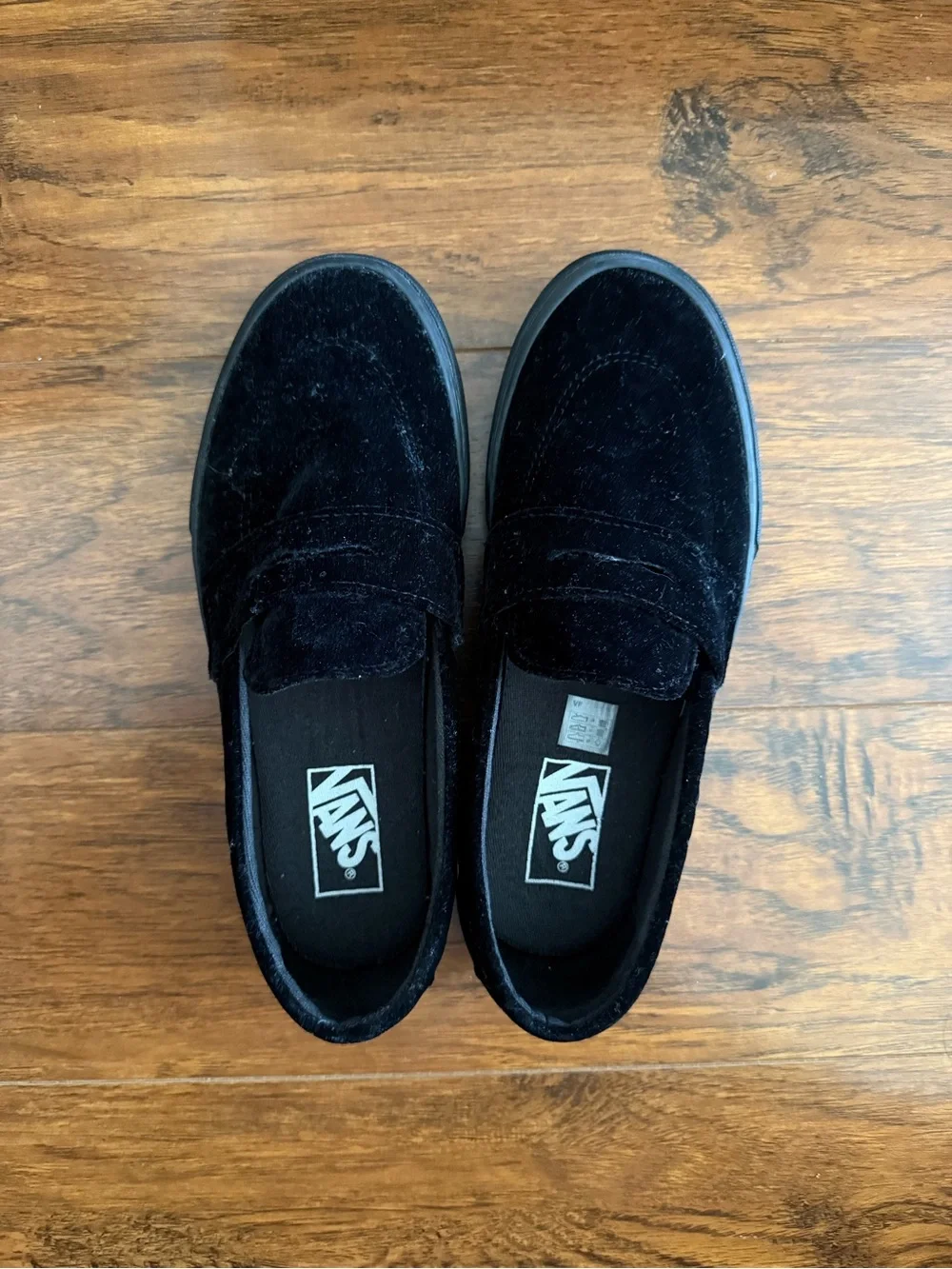 Vans Black Velvet Penny Loafers